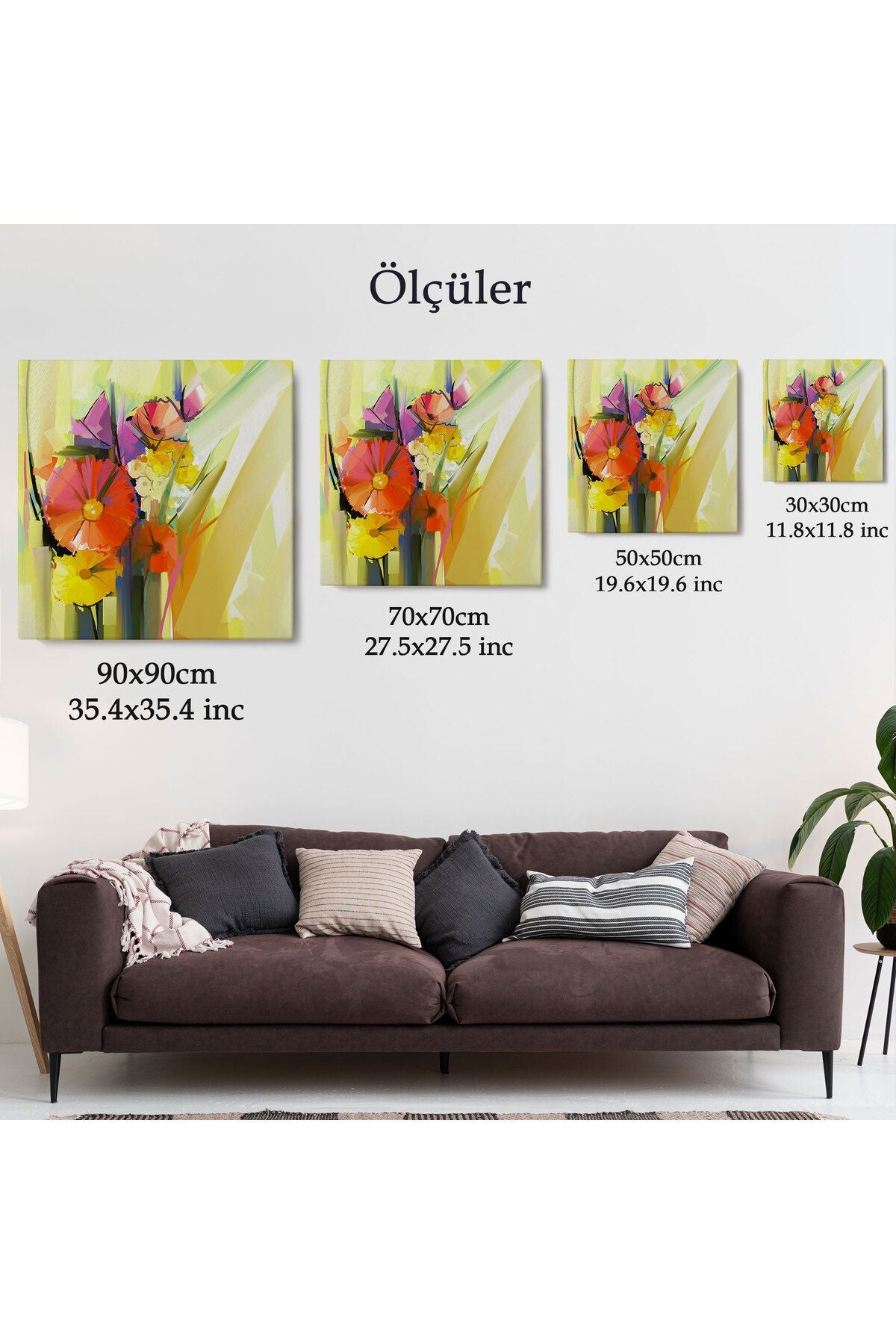 Soyut Çiçekler Yağlıboya Görünüm Dekoratif Kanvas Duvar Tablosu-5826