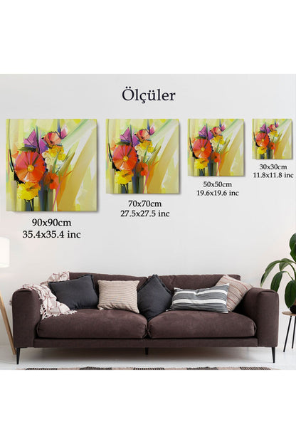Soyut Çiçekler Yağlıboya Görünüm Dekoratif Kanvas Duvar Tablosu-5826