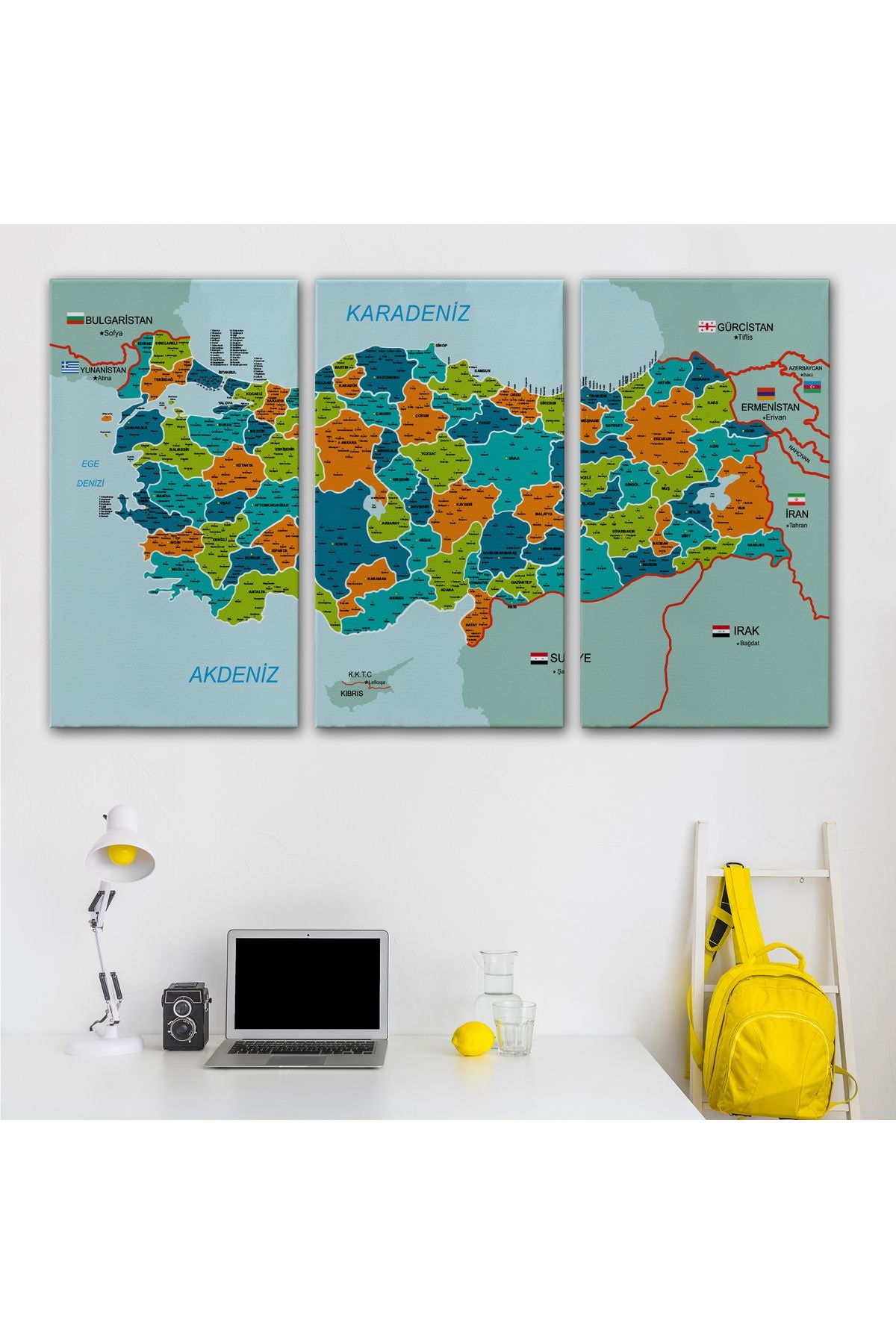 Türkiye Haritası Kanvas Tablo İl ve İlçeli Ayrıntılı Eğitici Komşulu Tablo 3015