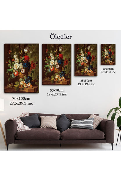 Çiçekler ve Meyveler Yağlıboya Görünüm Dekoratif Kanvas Duvar Tablosu-5939
