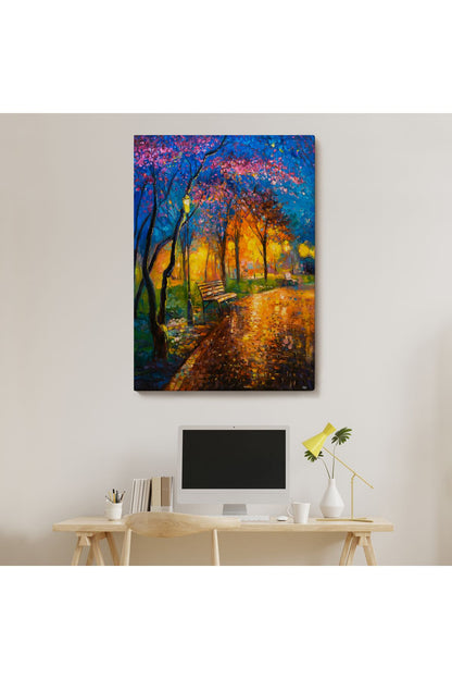 Moskova Parkta Gece Manzarası Kanvas Tablo-5986