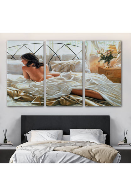 Yataktaki Güzel Kadın Dekoratif Duvar Tablosu-6607
