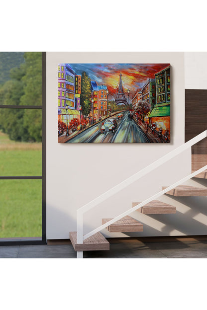 Eyfel Kulesi Manzaralı Yağlıboya Görünüm Dekoratif Kanvas Duvar Tablosu-3726