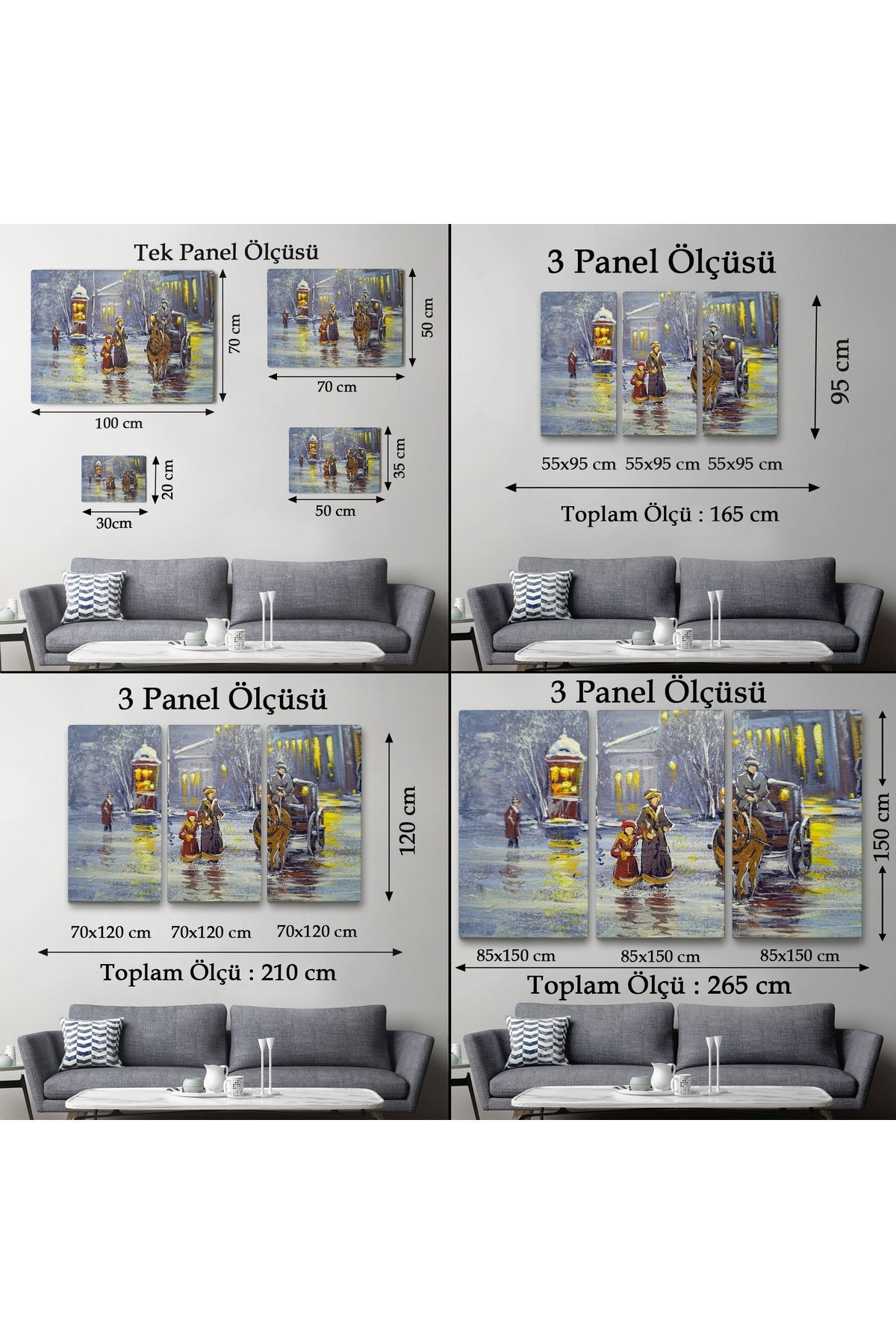 Eski Şehir ve At Arabası Yağlıboya Görünüm Dekoratif Kanvas Duvar Tablosu-3573