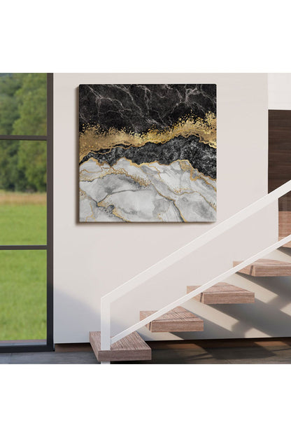 Siyah ve Gold'un Mükemmel Uyumu Mermer Görünümlü Modern Kanvas Tablo-5070