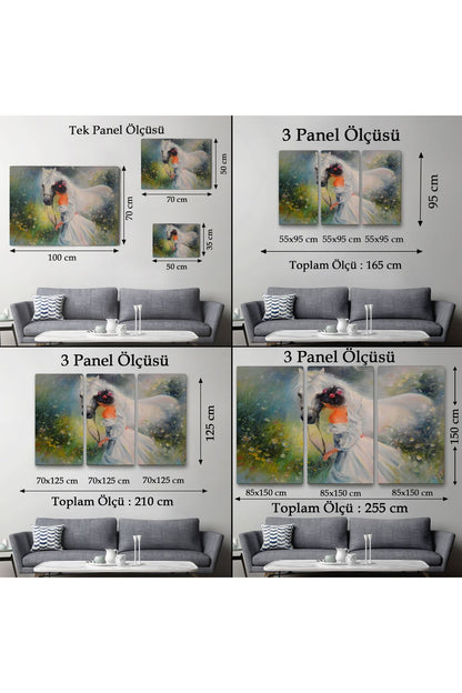 Bayaz At Ve Sahibi Kız Yağlıboya Görünüm Dekoratif Kanvas Duvar Tablosu-3539