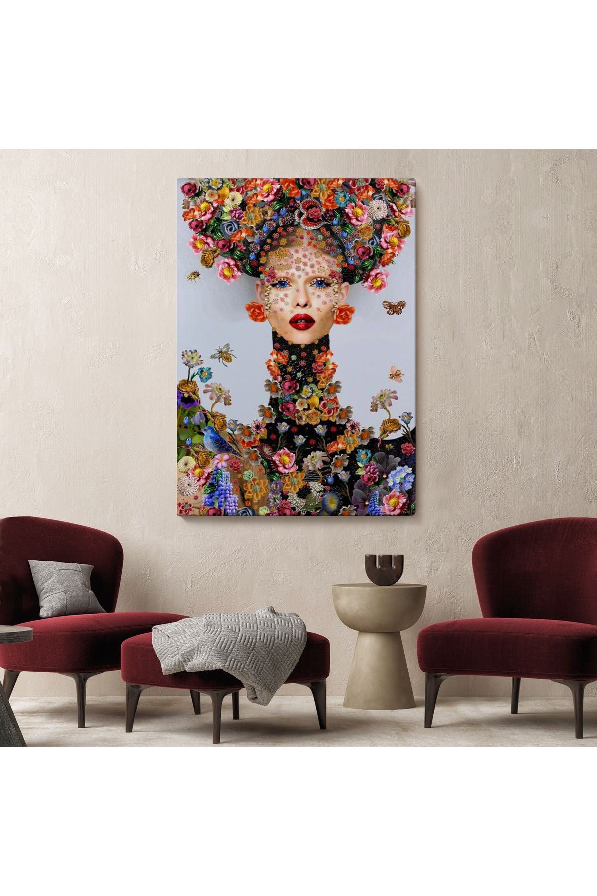 Çiçek ve Kadın Temalı Dekoratif Duvar Tablosu-6338