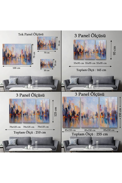 Su Yansimaları ve Şehir Yağlıboya Görünüm Dekoratif Kanvas Duvar Tablosu-3626