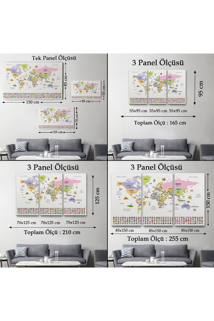 db01shp seri Türkçe Dünya Haritası Ülke Bayrak ve Başkentli Kanvas Tablo 1924