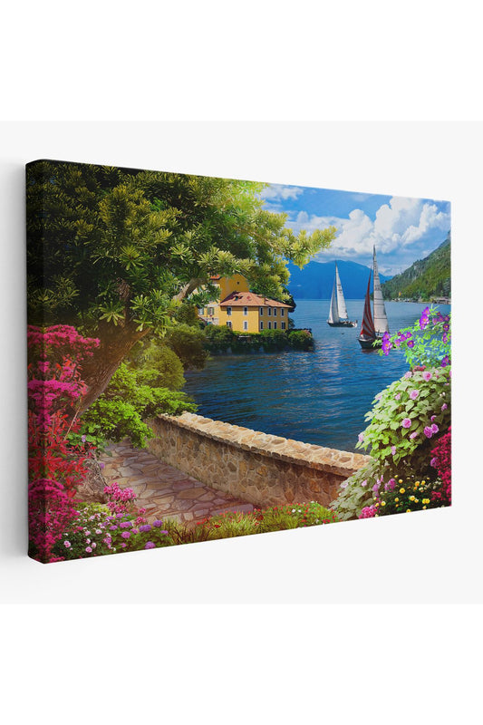 Denize Açılan Çiçekli Yol Duvar Tablosu-3606