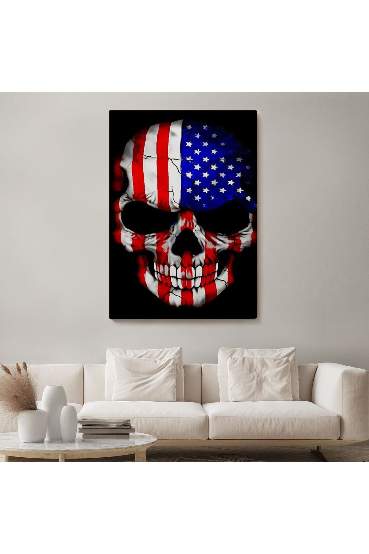 Amerika Bayrağı ve Kurukafa Dekoratif Duvar Tablosu-6356