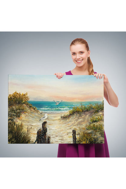 Kumsaldan Okyanusa Bir Yol Yağlıboya Görünüm Dekoratif Kanvas Duvar Tablosu-3665