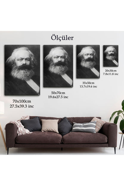 Karl Marx Siyah Beyaz Dekoratif Kanvas Tablo-5964