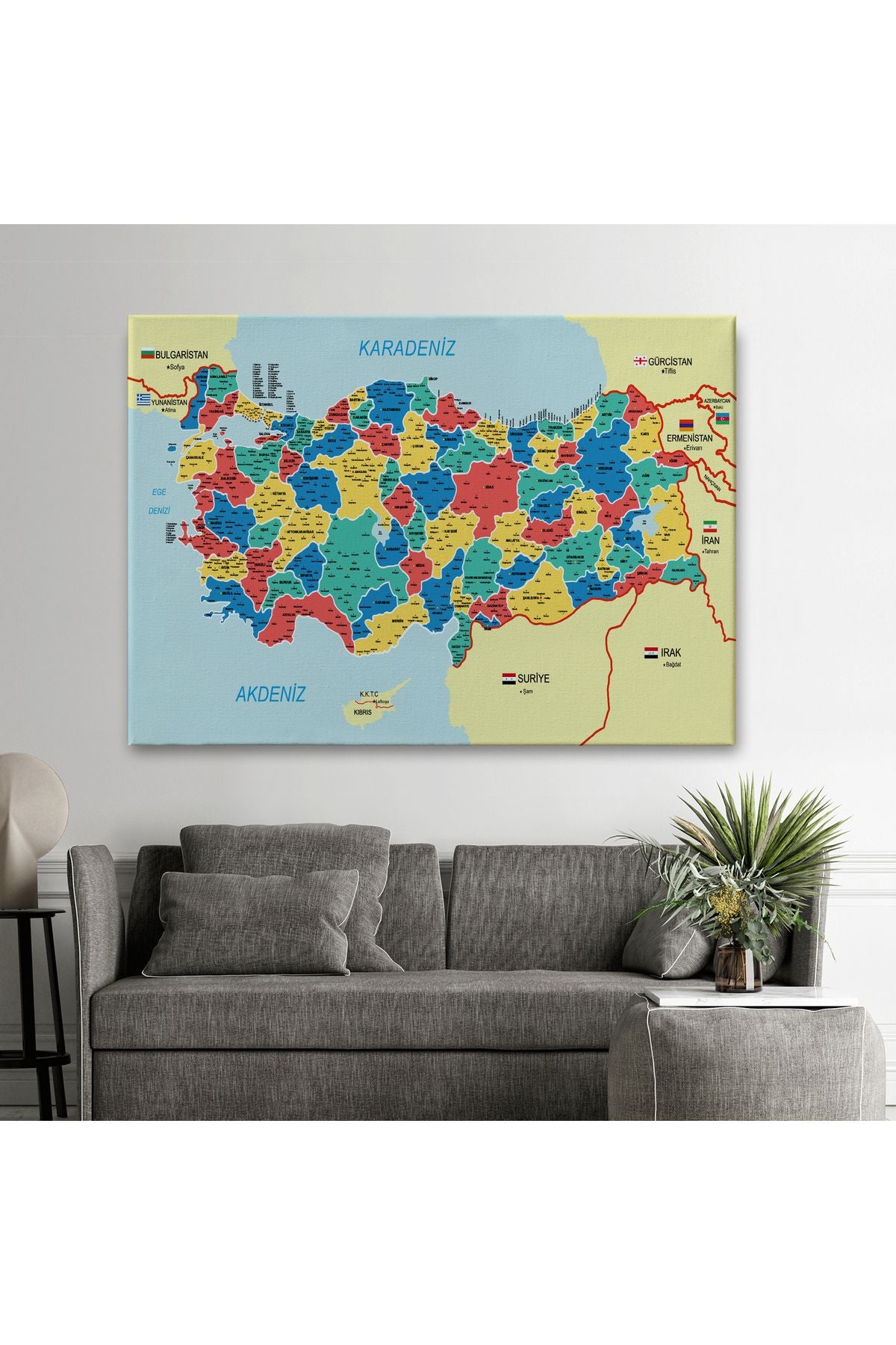 Türkiye Haritası Kanvas Tablo İl ve İlçeli Ayrıntılı Eğitici Komşulu Tablo 3019