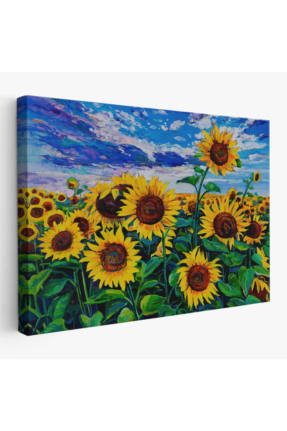 Ayçiçeği Tarlası Yağlıboya Görünüm Dekoratif Kanvas Duvar Tablosu-3750