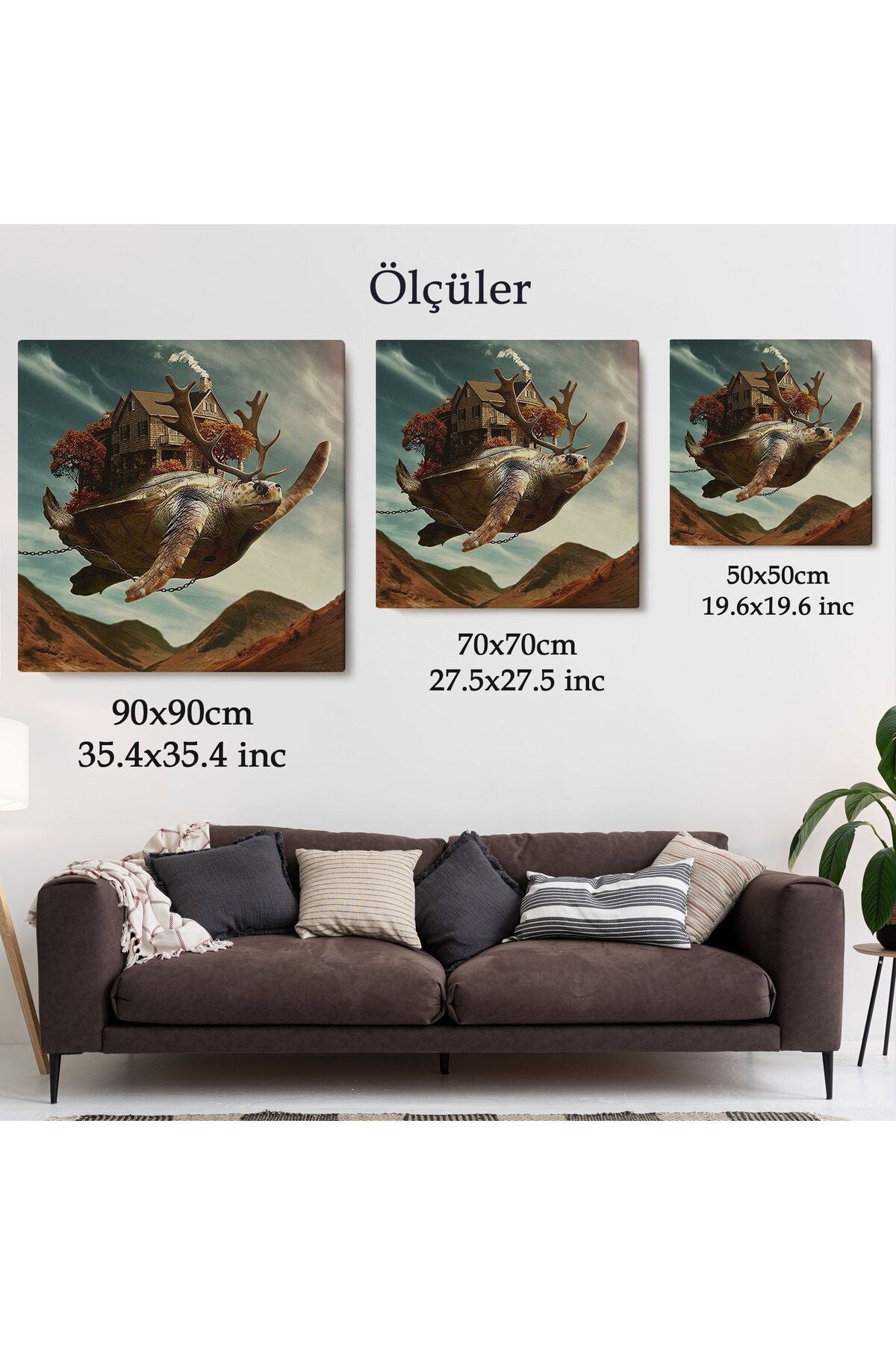 Evini Sırtında Taşıyan Uçan Kaplunbağa Sürreal Tablo-5868