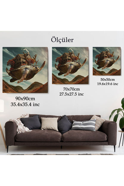 Evini Sırtında Taşıyan Uçan Kaplunbağa Sürreal Tablo-5868