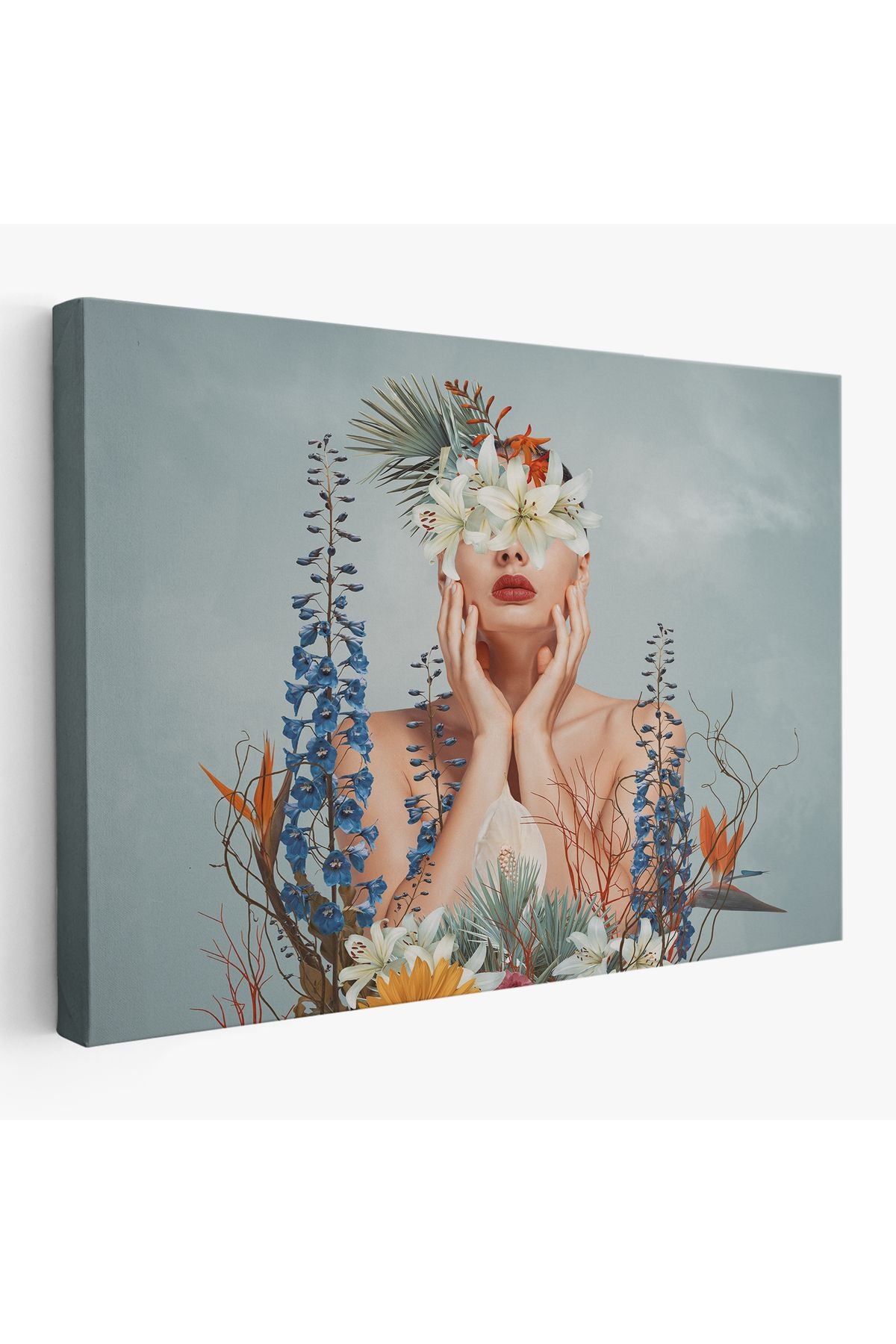 Çiçekler İçindeki Güzel Kadın Portresi Kanvas Tablo-5024