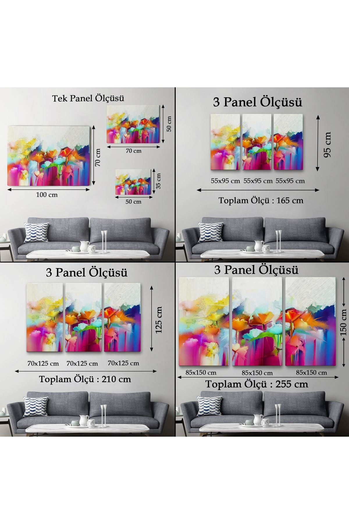 Soyut Çiçekler Yağlıboya Görünüm Dekoratif Kanvas Duvar Tablosu-3562