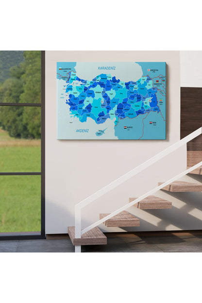 Türkiye Haritası Kanvas Tablo Sınır Komşulu Eğitici Dekoratif Tablo 3086