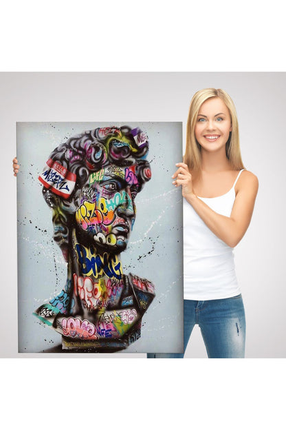 Banksy Antik Kafa Çizimi Renkli Poster, Michelangelo Sokak Sanatı Kanvas Tablo-5318