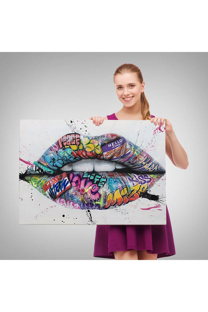 Dudak ve Diş Kanvas Tablo, Banksy Dudaklar Sokak Graffiti Sanatı Kanvas Tablo-5414