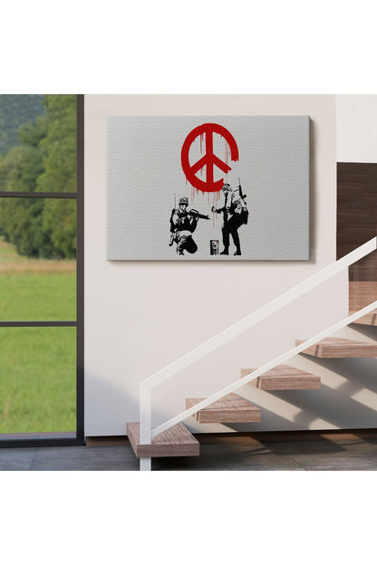 Bansky, Barış İşareti Yapan Askerler Kanvas Tablosu-5109
