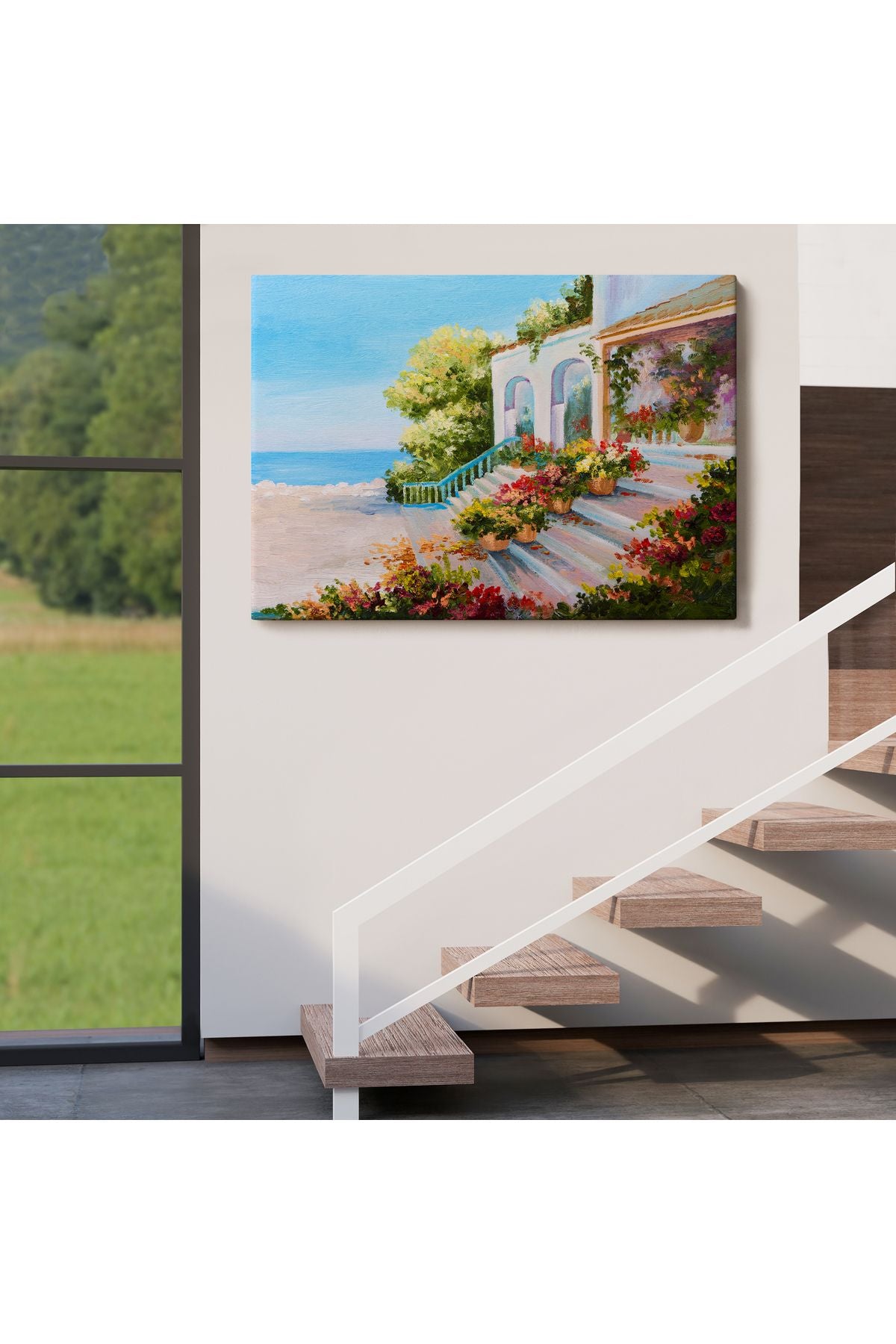 Deniz Teras Manzaralı Dekoratif Kanvas Duvar Tablosu-3443