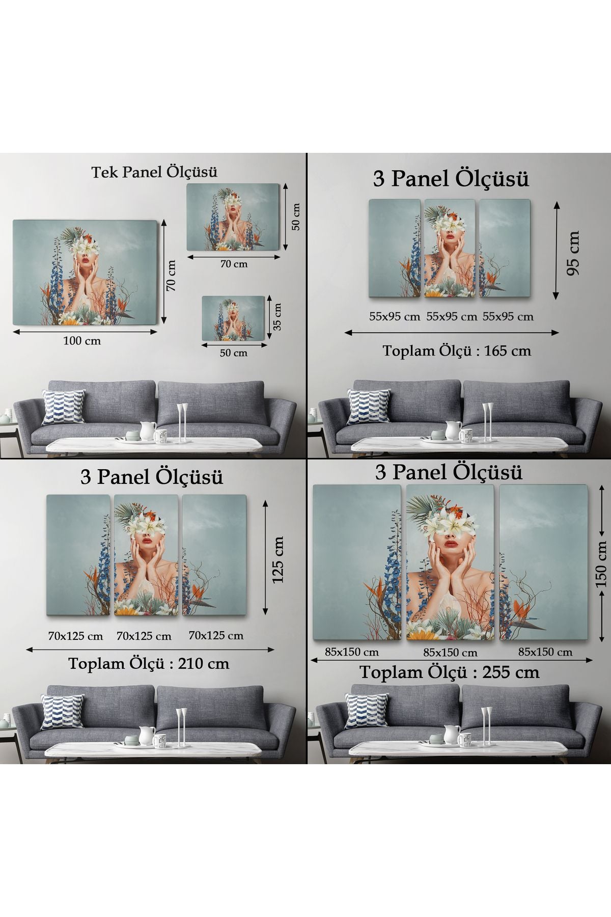 Çiçekler İçindeki Güzel Kadın Portresi Kanvas Tablo-5024