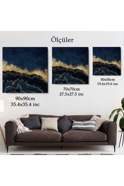 Mavi ve Gold'un Müthiş Uyumu Mermer Görünümlü Modern Kanvas Tablo-5062