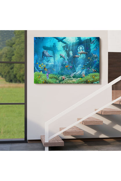 Su Altı Manzarası Yağlıboya Görünüm Dekoratif Kanvas Duvar Tablosu-3667