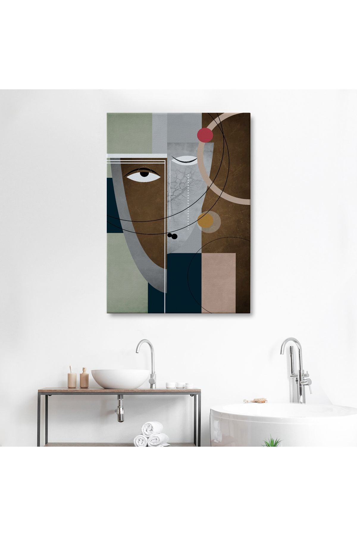 Modern Soyut Geometri El Boyaması Güzel Yüz Kanvas Duvar Tablosu-5112