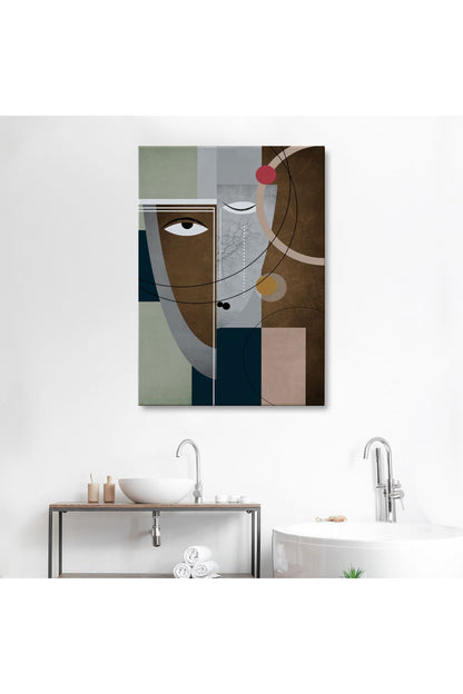 Modern Soyut Geometri El Boyaması Güzel Yüz Kanvas Duvar Tablosu-5112