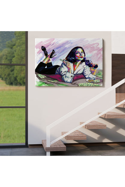 Silahlı Gangster Kız Pop Art Dekoratif Duvar Tablosu-3530