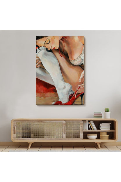 Kırmızı Ayakkabılarını Giyen Sexi Kadın Duvar Tablosu-6311