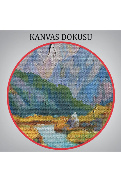 Kafkas Dağları Manzaralı, Doğa, Yağlıboya Görünüm, Dekoratif, Kanvas Tablo, Duvar Tablosu -3603