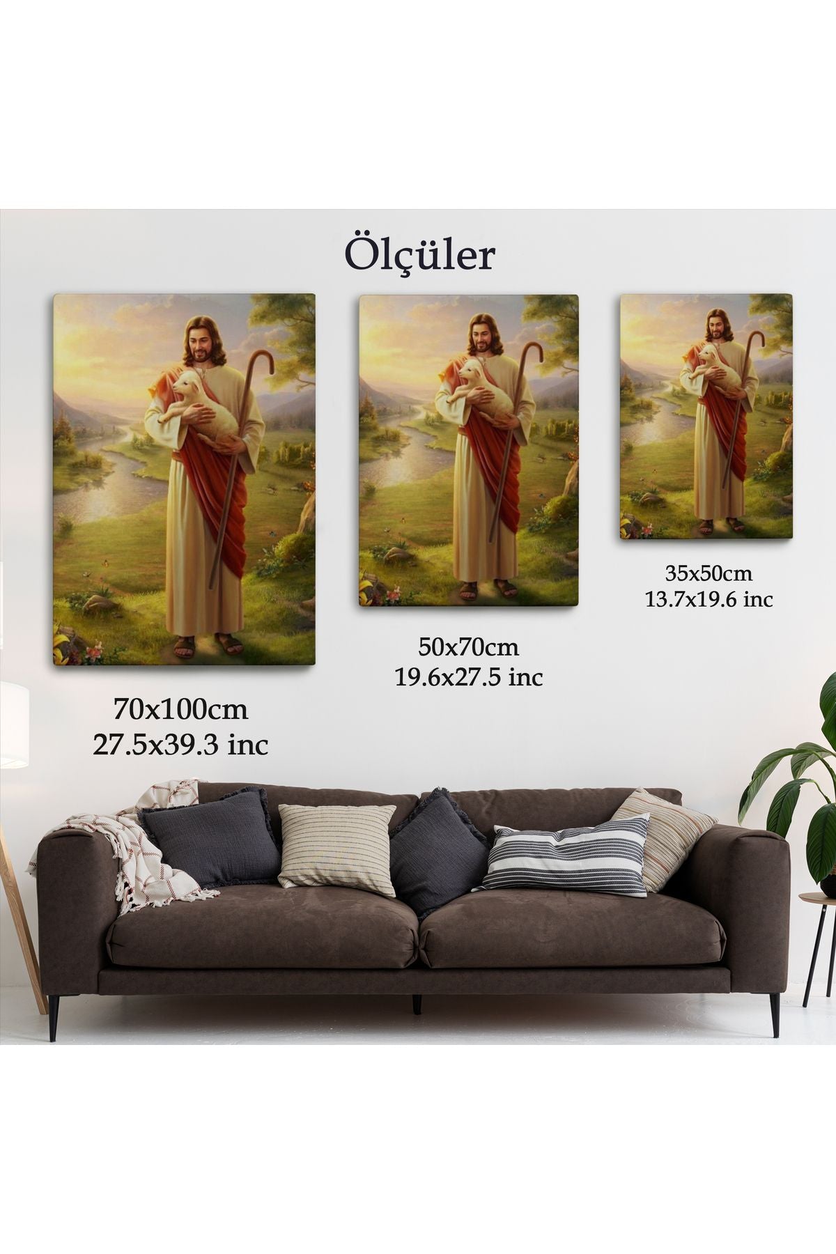 SZ KVS1-Dekoratif Duvar Tablosu-Kucağındaki Kuzu ile Hz İsa Kanvas Tablo 6064