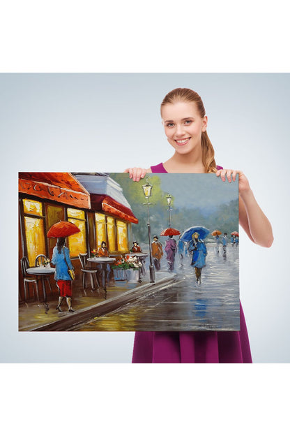 Yağmurlu Bir Gün Yağlıboya Görünüm Dekoratif Kanvas Duvar Tablosu-3669