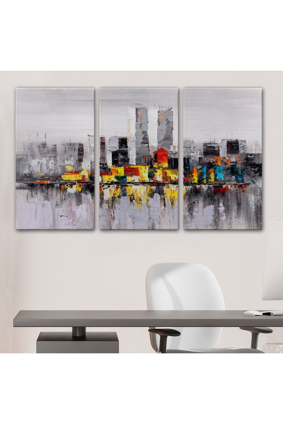 New York Şehir Manzarası Yağlıboya Görünüm Dekoratif Kanvas Duvar Tablosu-3557