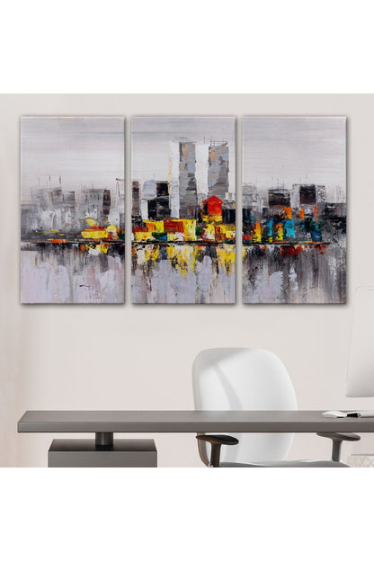 New York Şehir Manzarası Yağlıboya Görünüm Dekoratif Kanvas Duvar Tablosu-3557