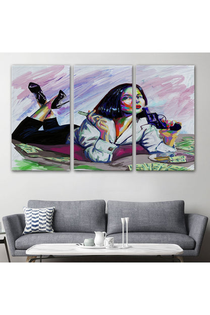 Silahlı Gangster Kız Pop Art Dekoratif Duvar Tablosu-3530