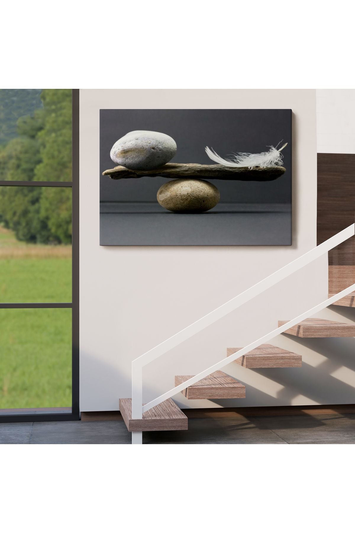 Taş ve Tüy Dengesi Tuval Duvar Sanatı, Tuval Baskı Ev Dekorasyon, Ofis Dekorasyon-5375