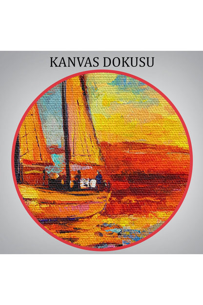 Deniz ve Yelkenli Manzarası Yağlıboya Görünüm Dekoratif Kanvas Duvar Tablosu-3708