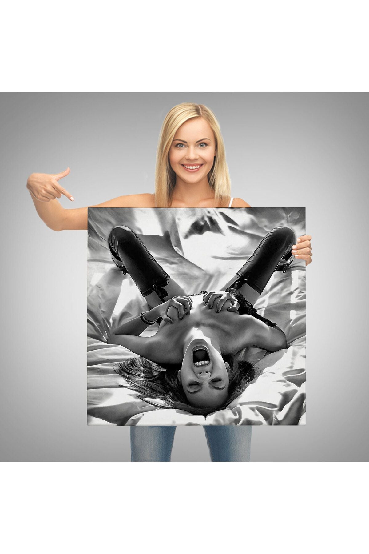 Çığlık atan Çıplak Güzel Kadın Kanvas Tablo, Siyah Beyaz Tablo-5333B