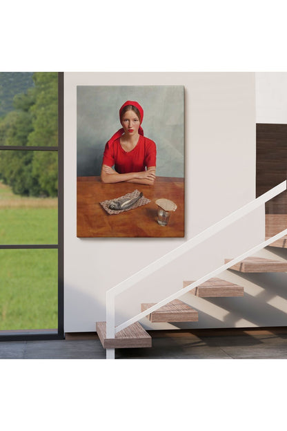 Dekoratif Kanvas Tablo-Balık ve Kırmızı Kıyafetli Kız Duvar Tablosu 6264