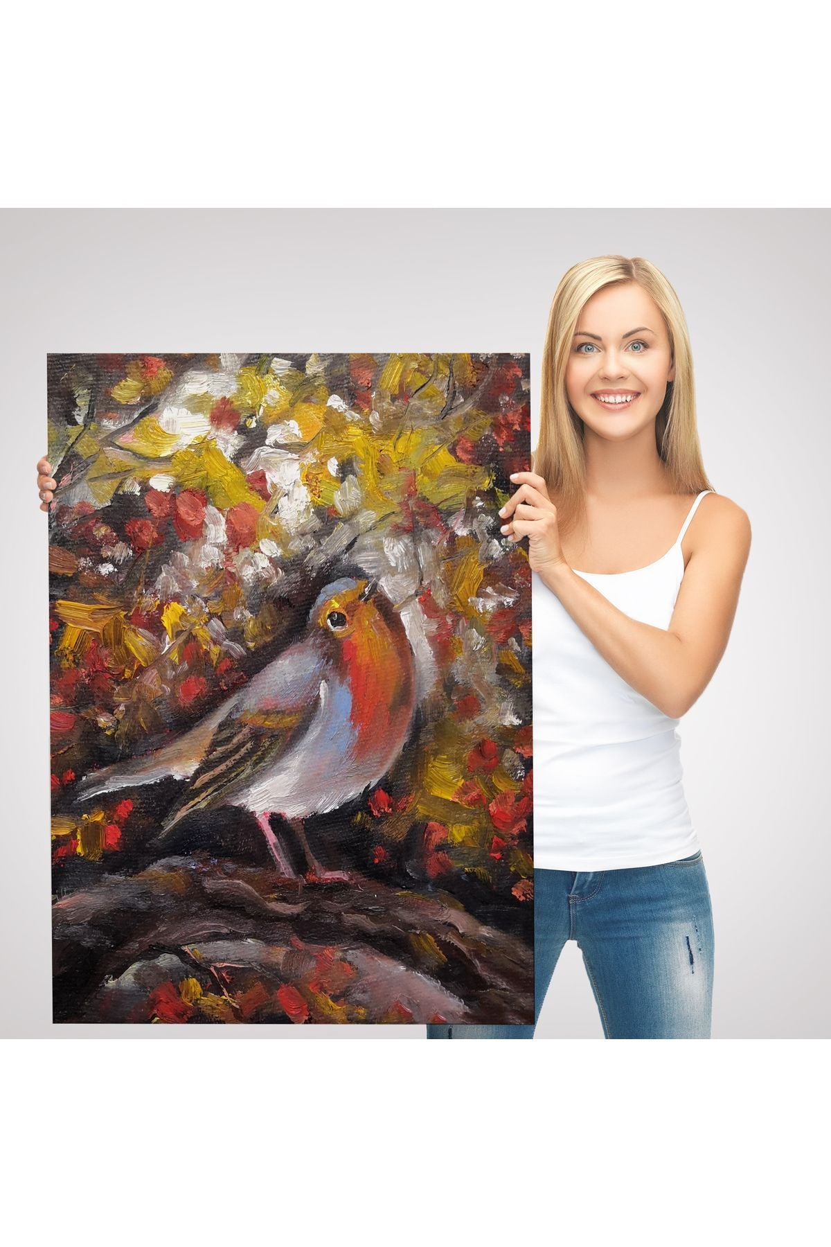 SZ KVS1-Dekoratif Duvar Tablosu-İngiliz Kırmızı Robin Kuşu Kanvas Tablo 6002