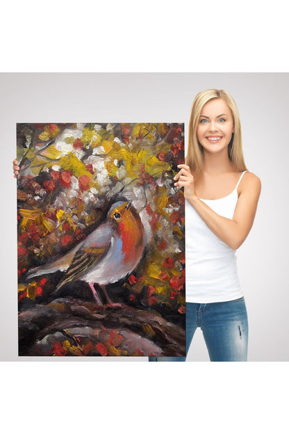 SZ KVS1-Dekoratif Duvar Tablosu-İngiliz Kırmızı Robin Kuşu Kanvas Tablo 6002