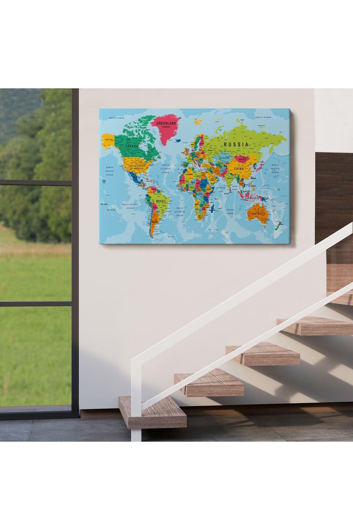 Dünya Haritası Kanvas Tablo Çok Ayrıntılı Dekoratif ve Okyanuslu 2173