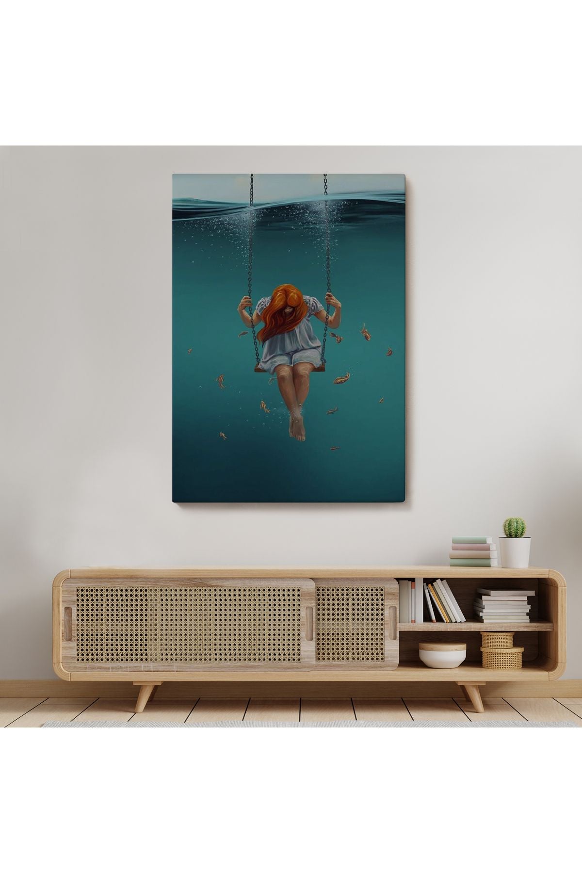 Denizde Salıncakla Sallanan Kız Kanvas Tablo-5233