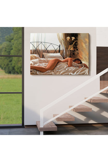 Yataktaki Güzel Kadın Dekoratif Duvar Tablosu-6617